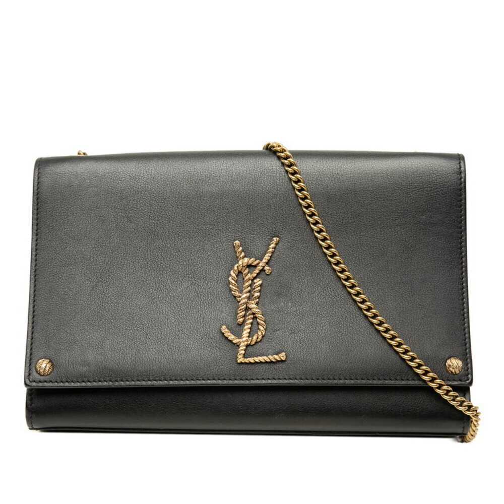 Saint Laurent YSL logo crossbody chain shoulder bag, black leather, women's.